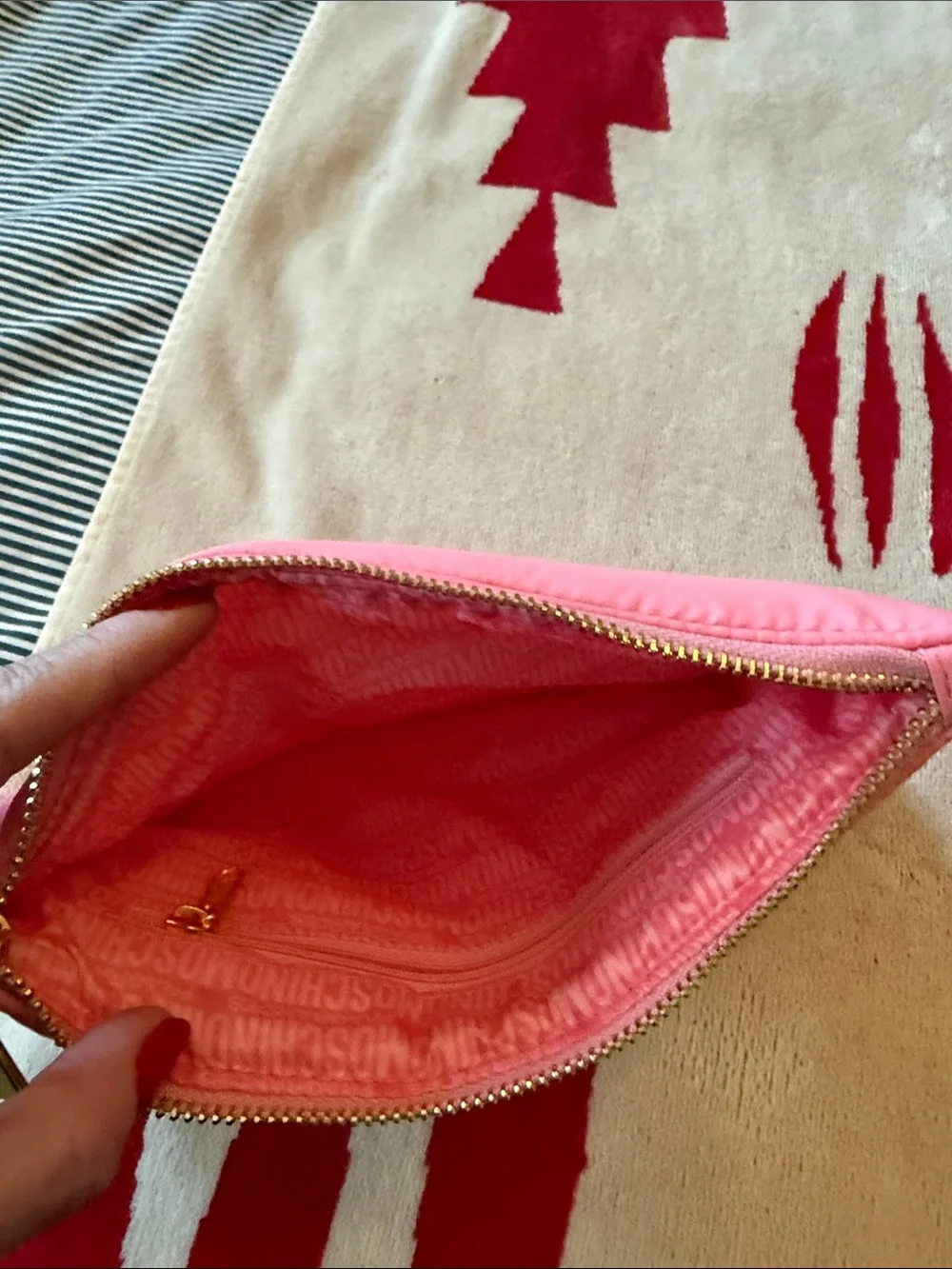 Moschino Pink & White Quilted Puffer Clutch